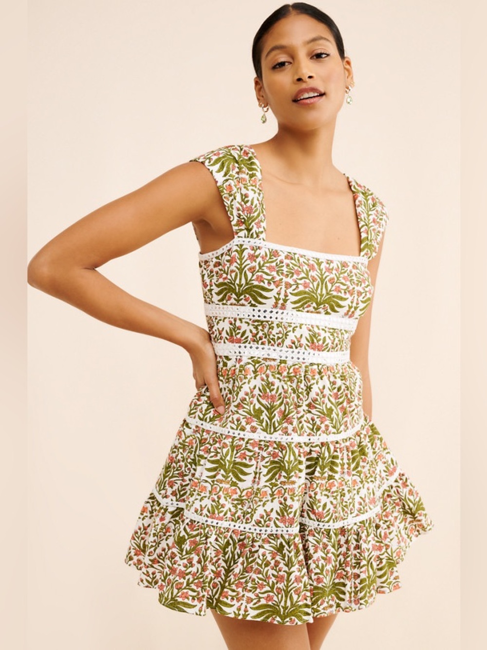 SAYLOR Campbell Mini Dress Cotton Floral Tiered Size Large